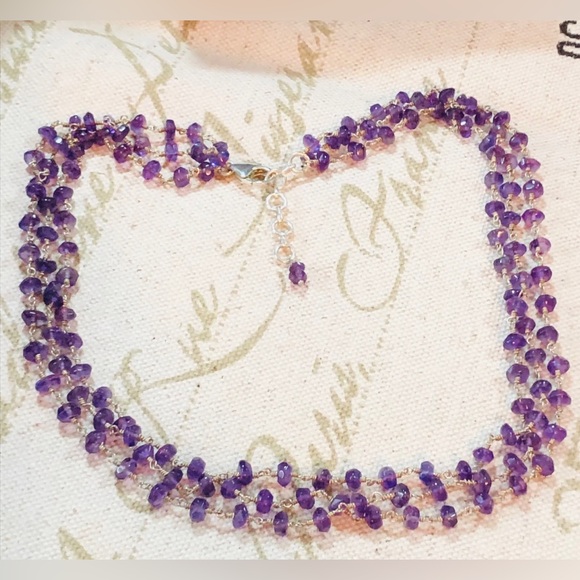 Jewelry - Genuine Amethyst Beads 3 layered necklace in Sterling Silver💕